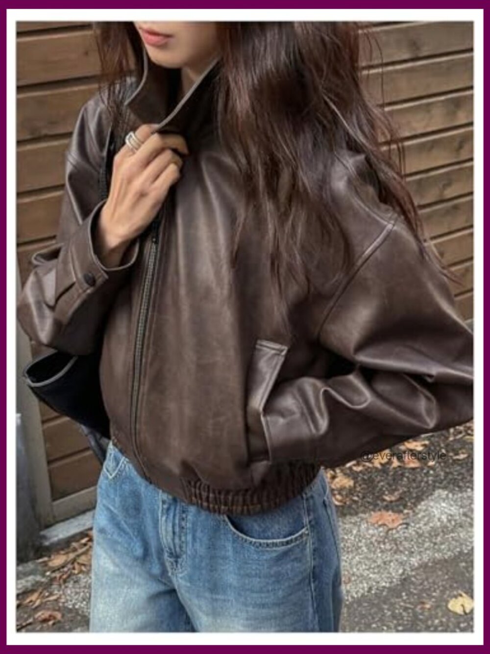 Faux Leather Zip Up Jacket Vintage Collared Long Sleeve Motorcycle - Picture 5 of 5